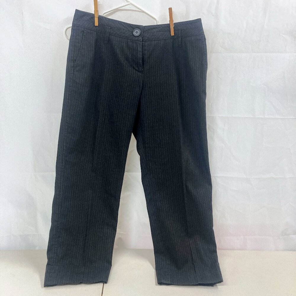 Loft pants, size 8, black pinstripe fabric, cute cuff detail